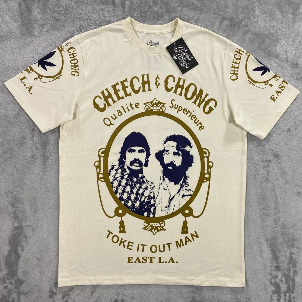 Cheech & Chong East LA Toke It Out Man T-Shirt Men L Cream Skater Smoker Casual